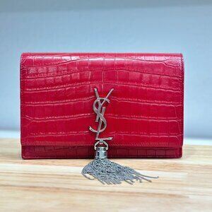Yves Saint Laurent Red Crocodile Leather Kate Chain Shoulder Bag Crossbody